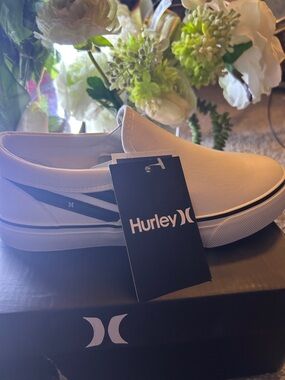 Hurley White Slip-On Kids Sneakers with Black Accent
